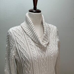 Willi Smith Shall Neck Chunky Cable Knit Cream Coastal‎ Sweater Women Large